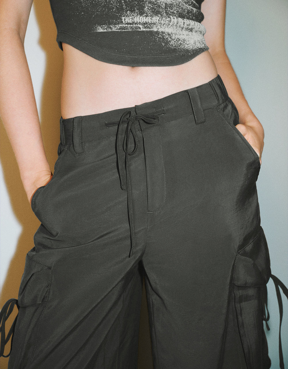 Drawstring Waist Wide-Leg Pants