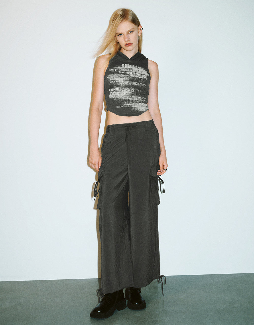 Drawstring Waist Wide-Leg Pants