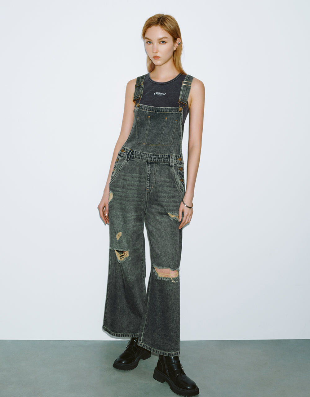 Denim ripped jumpsuit online