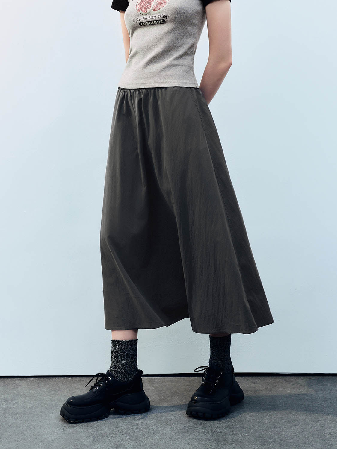 Elastic Waist A-Line Skirt