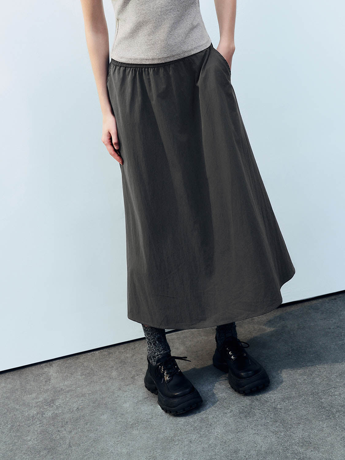 Elastic Waist A-Line Skirt