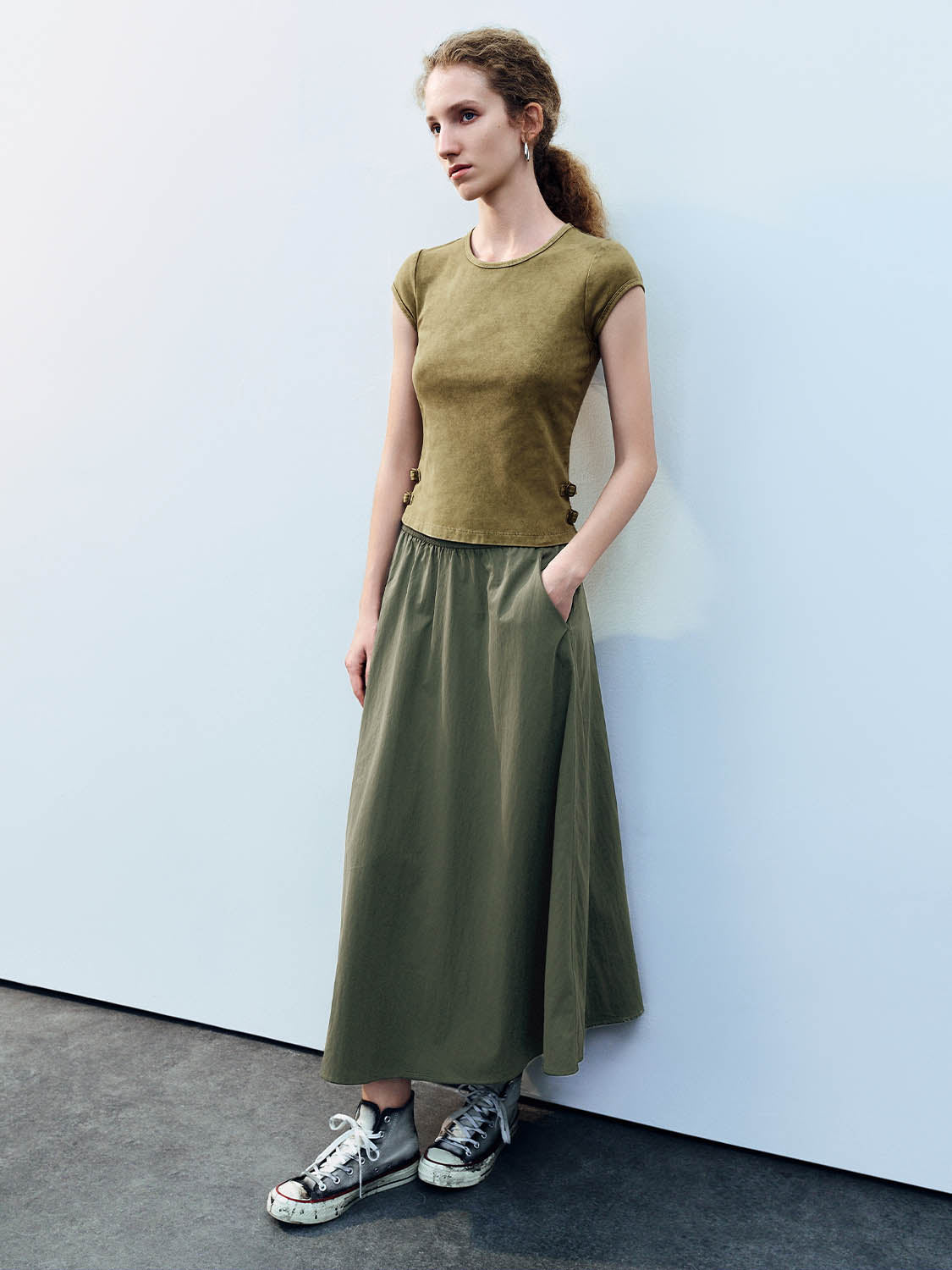 Elastic Waist A-Line Skirt