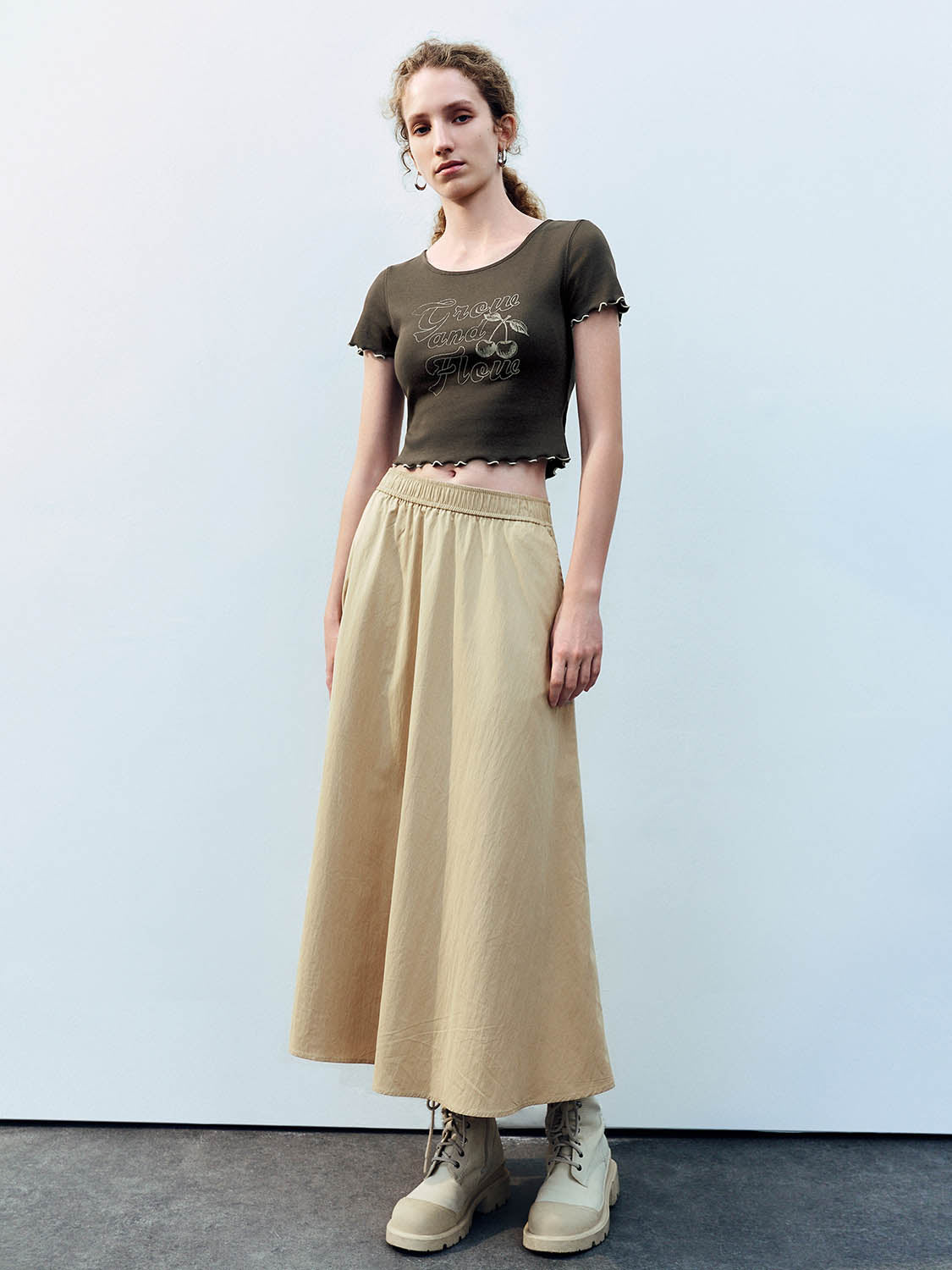 Elastic Waist A-Line Skirt