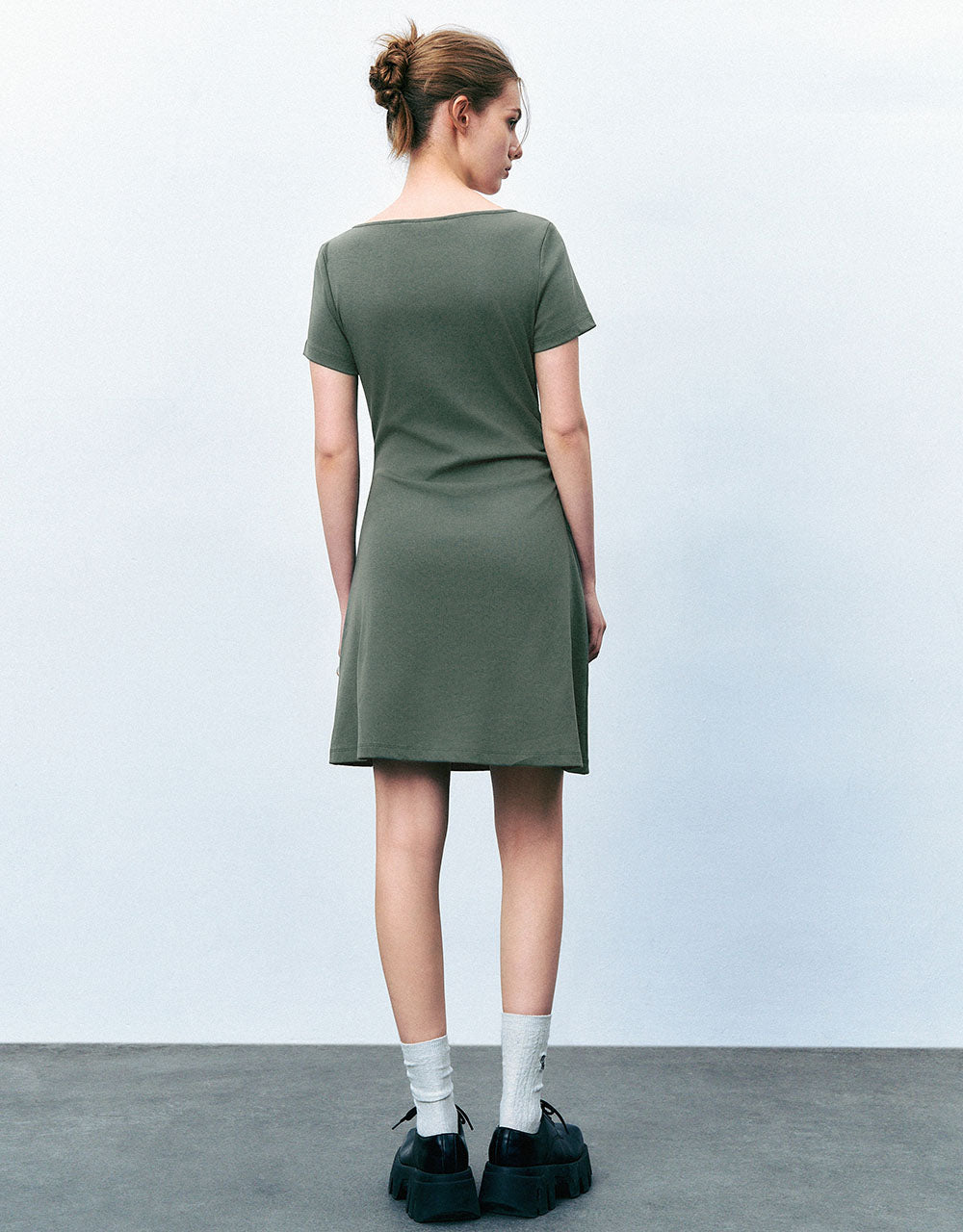 Tie Front Crew Neck  A-Line Dress