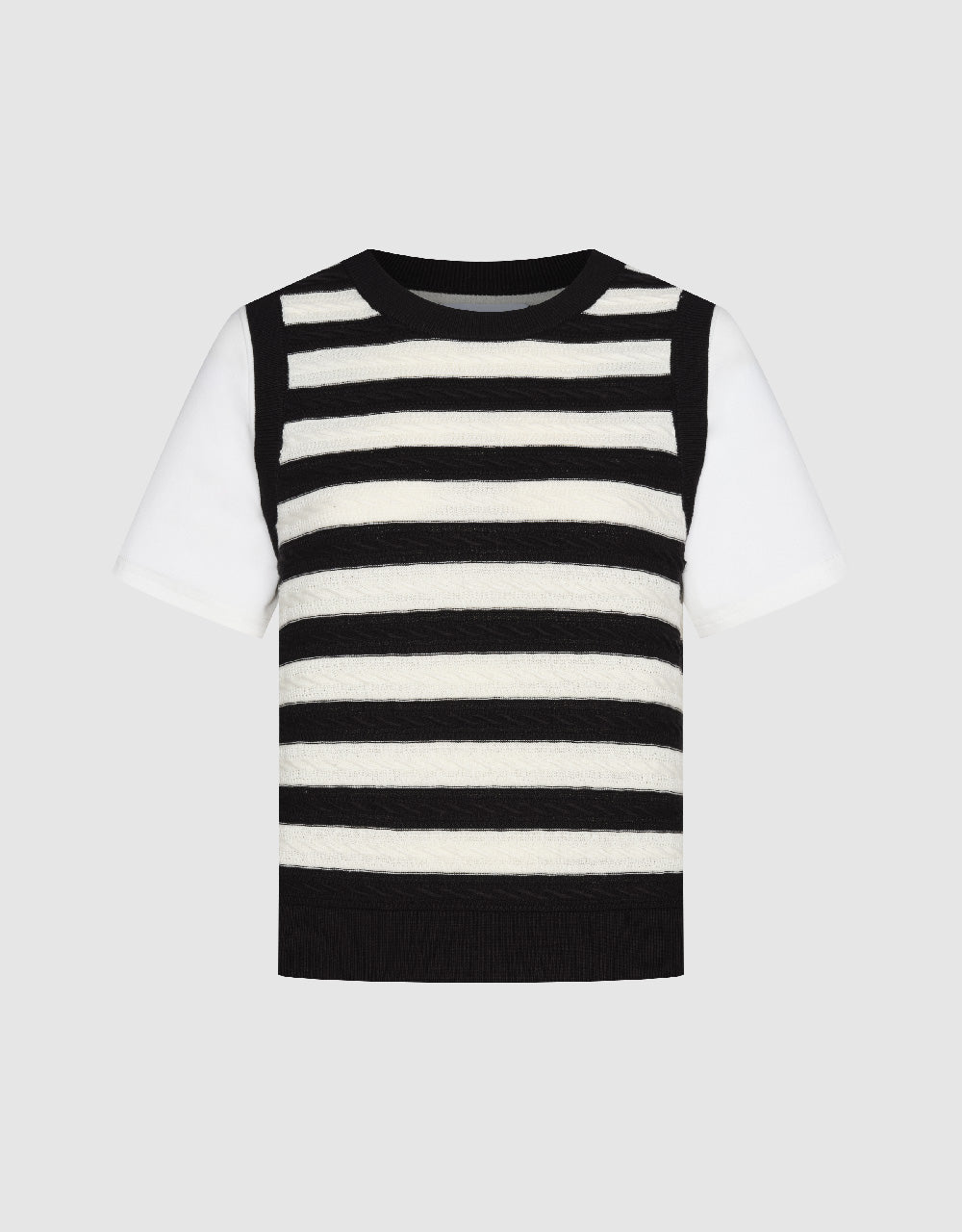 2 In 1 Striped Knitted T-Shirt