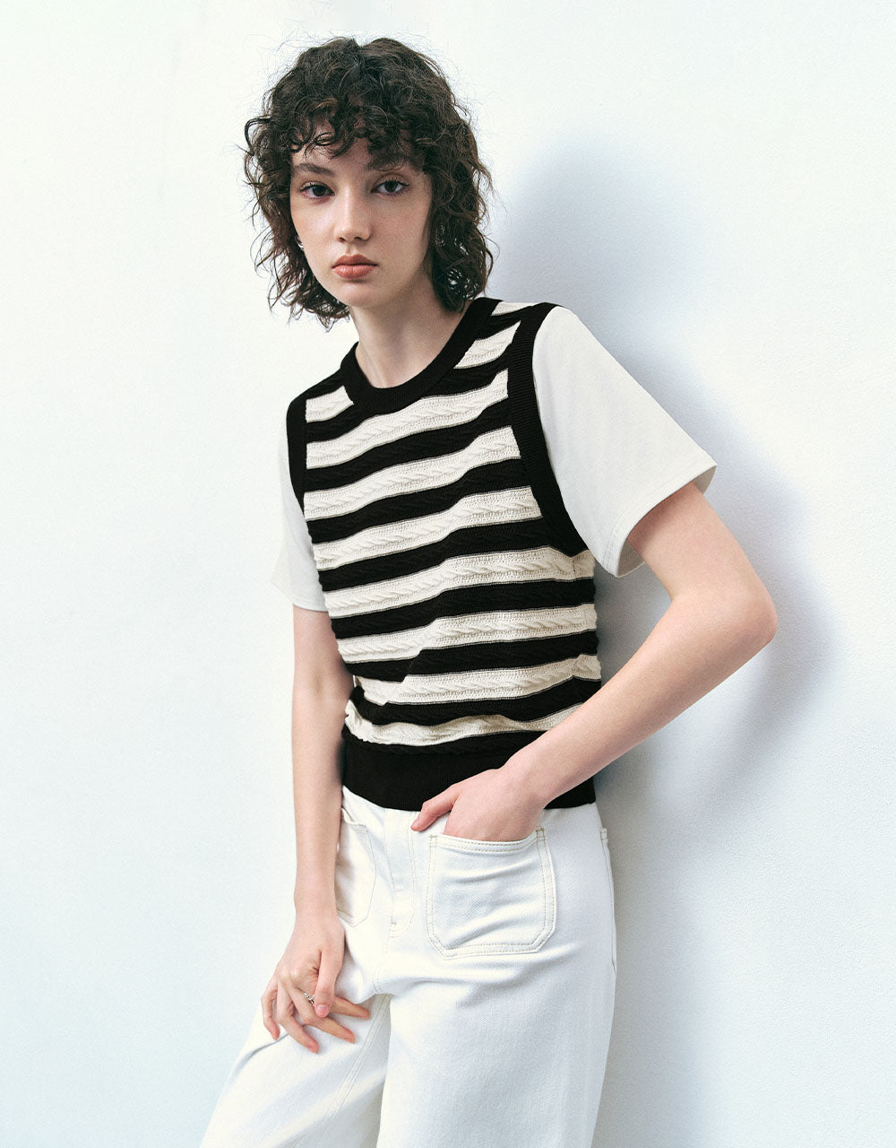 2 In 1 Striped Knitted T-Shirt