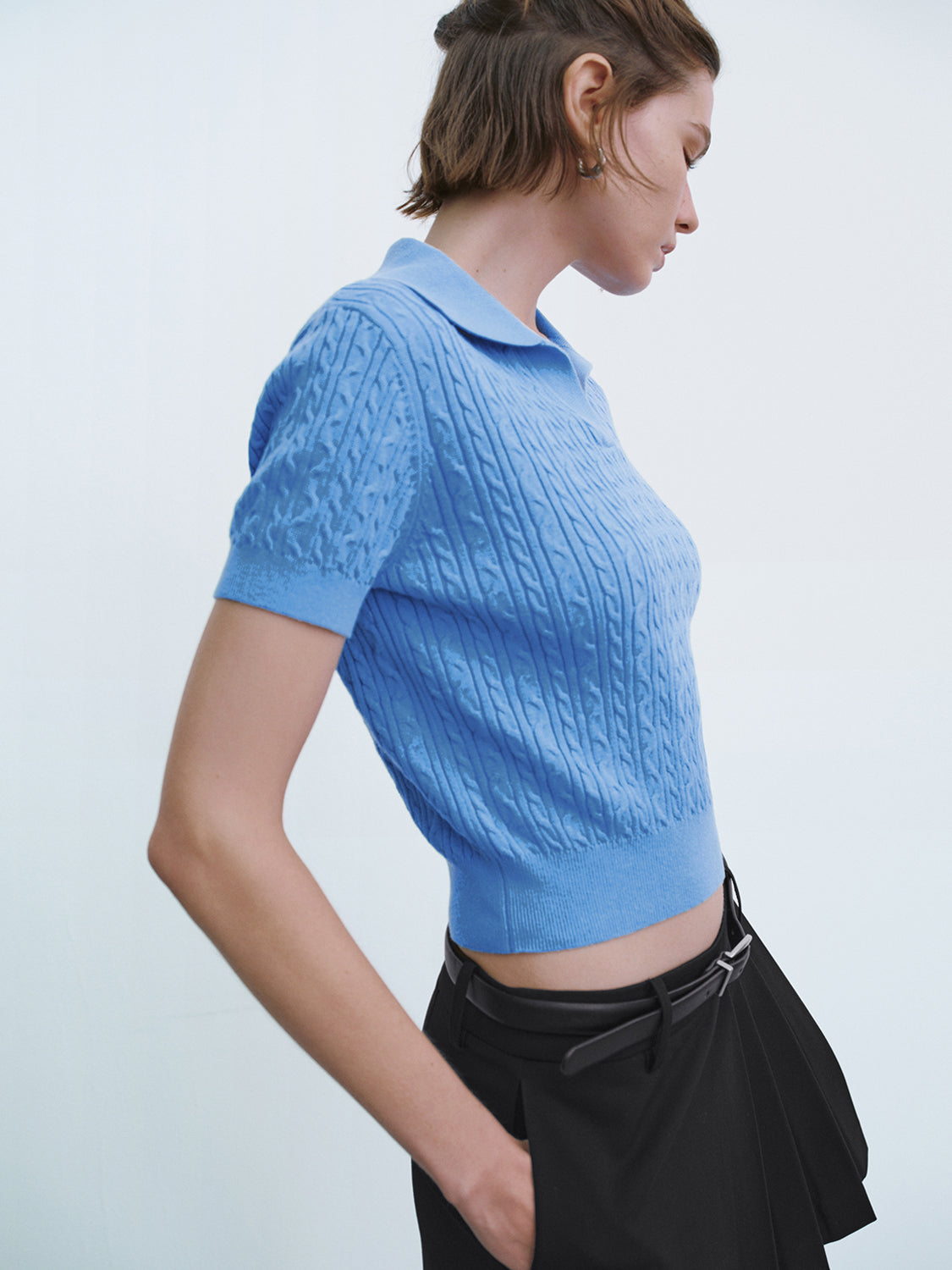 Collared Neck Knitted T-Shirt