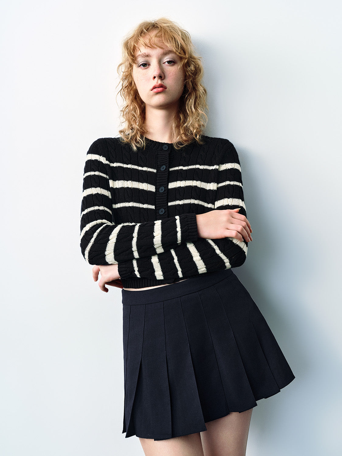 Striped Crew Neck Knitted Cardigan