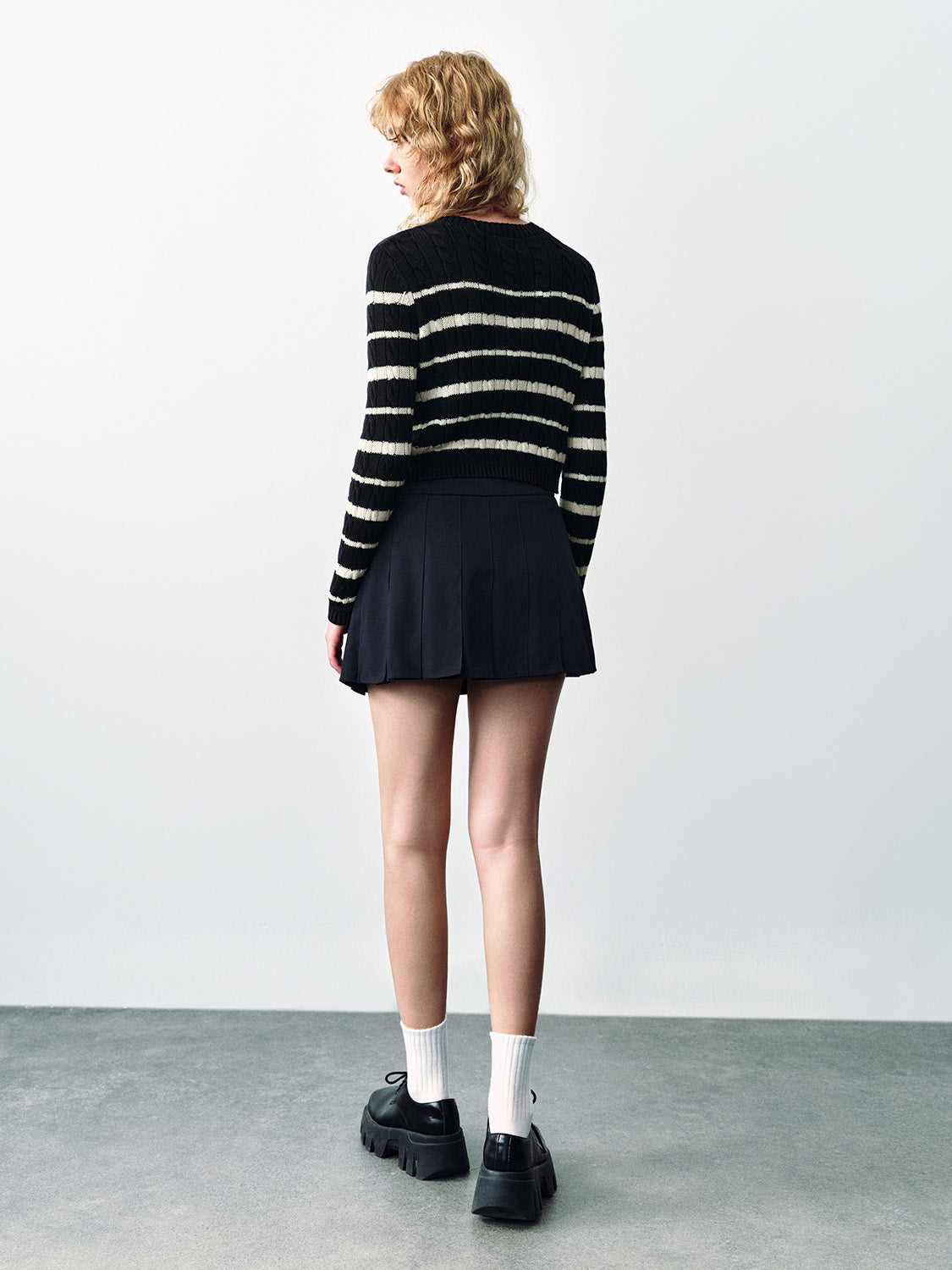 Striped Crew Neck Knitted Cardigan