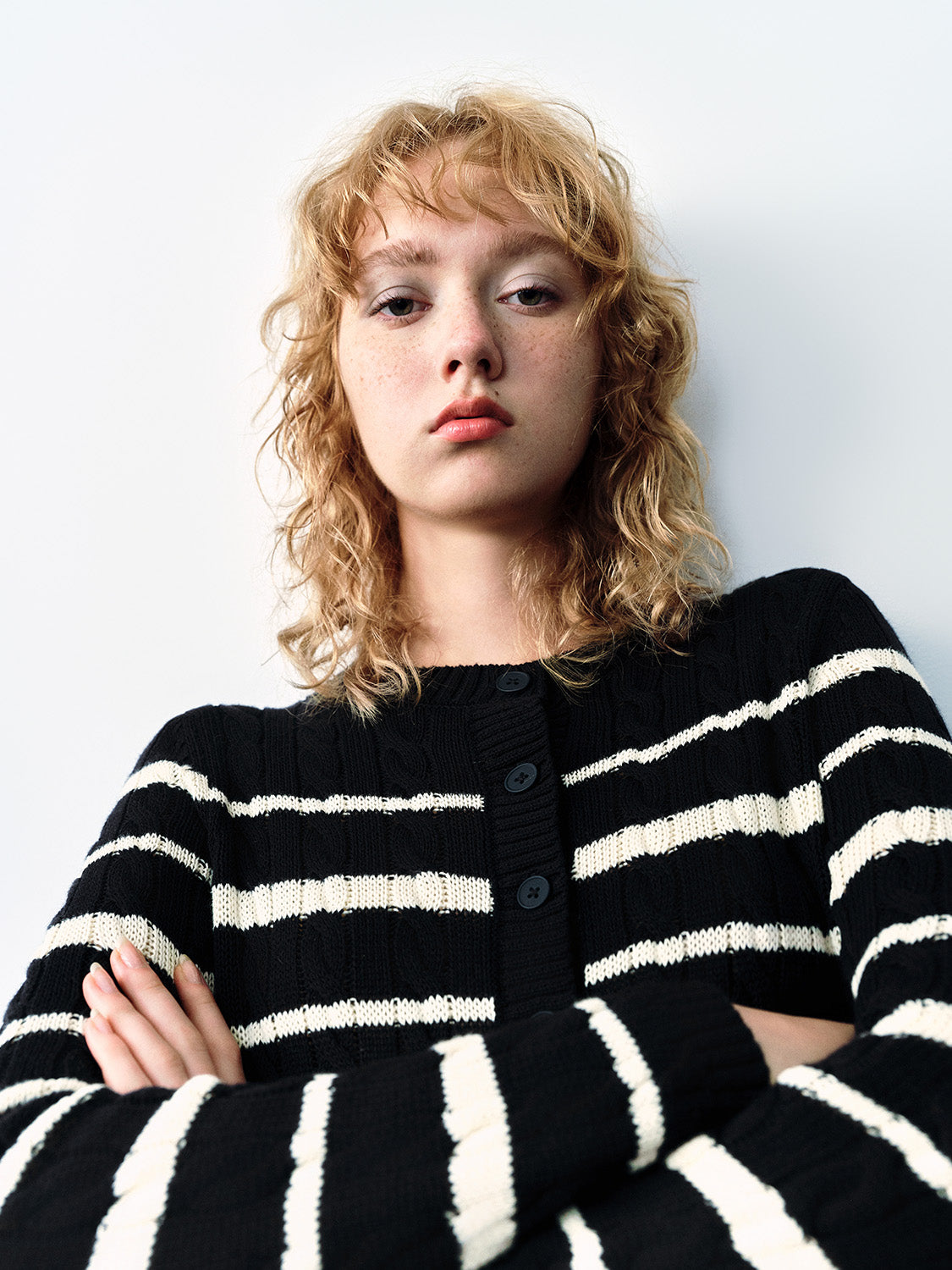 Striped Crew Neck Knitted Cardigan