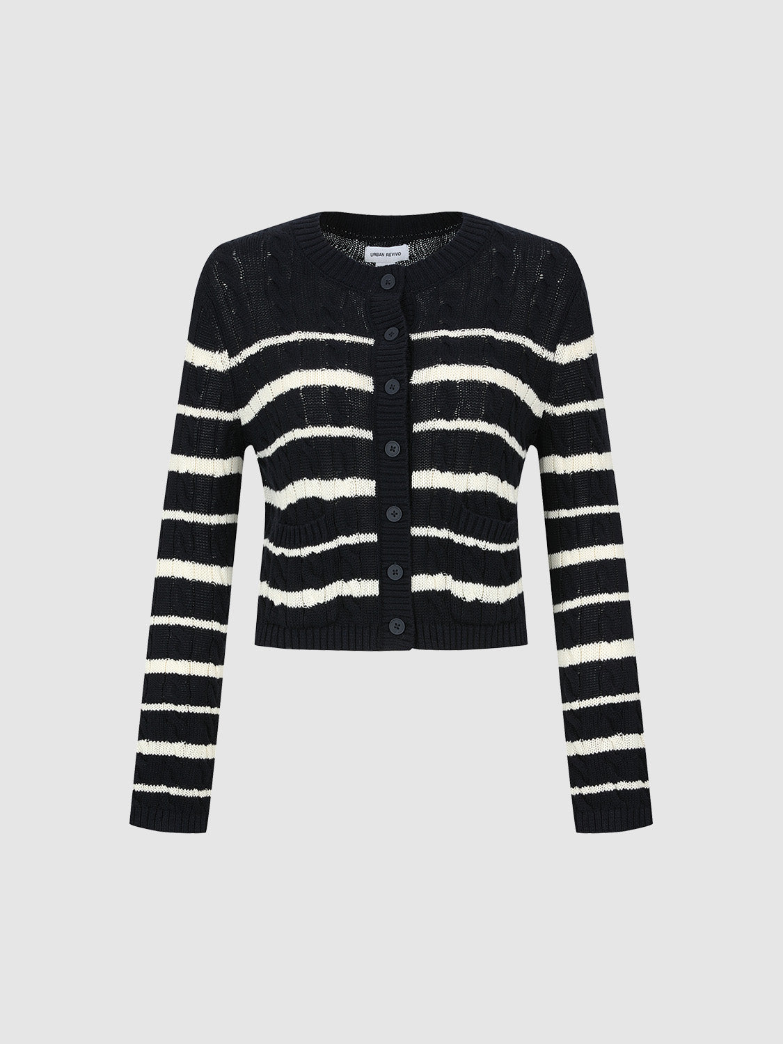 Striped Crew Neck Knitted Cardigan