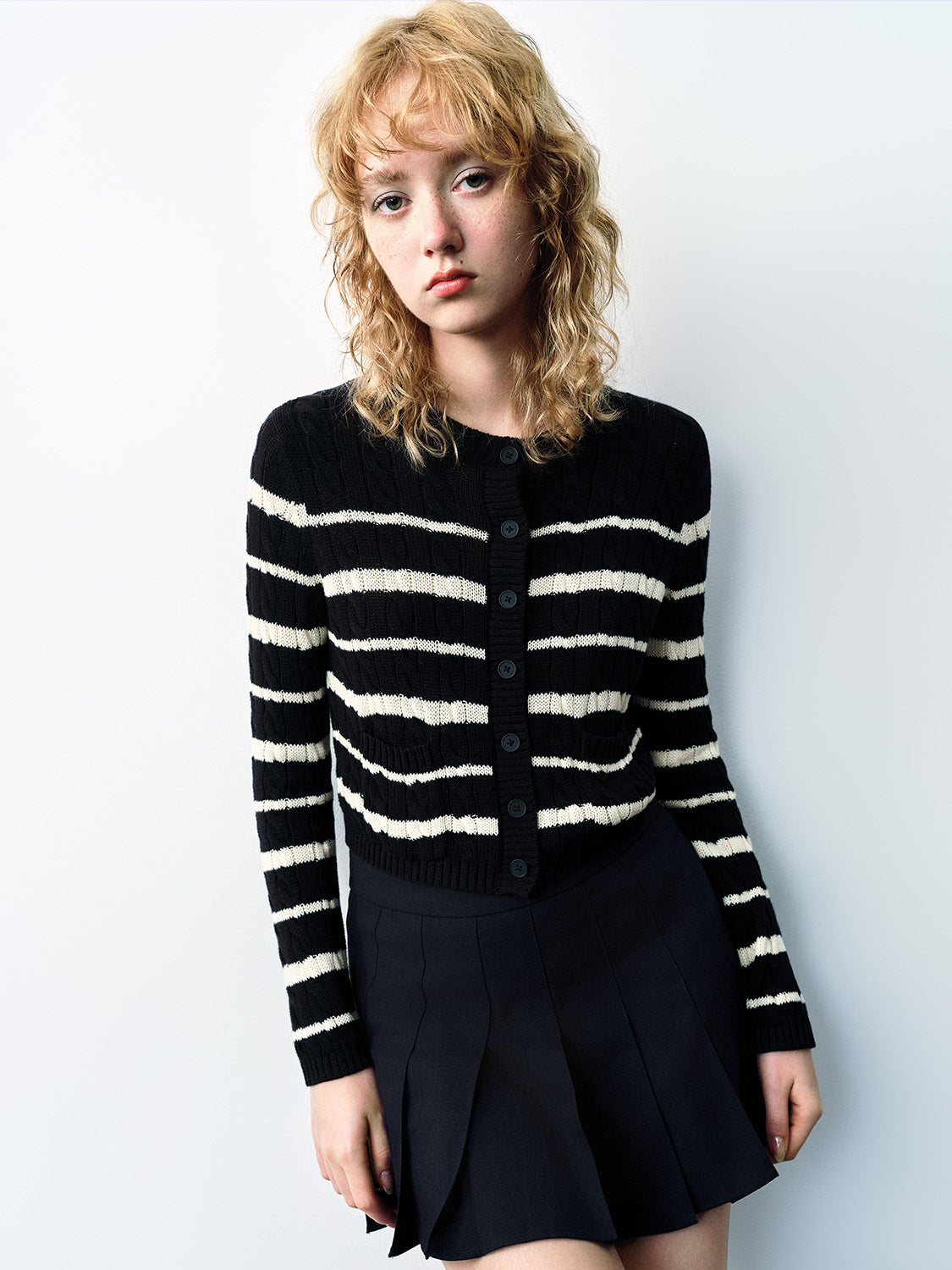 Striped Crew Neck Knitted Cardigan