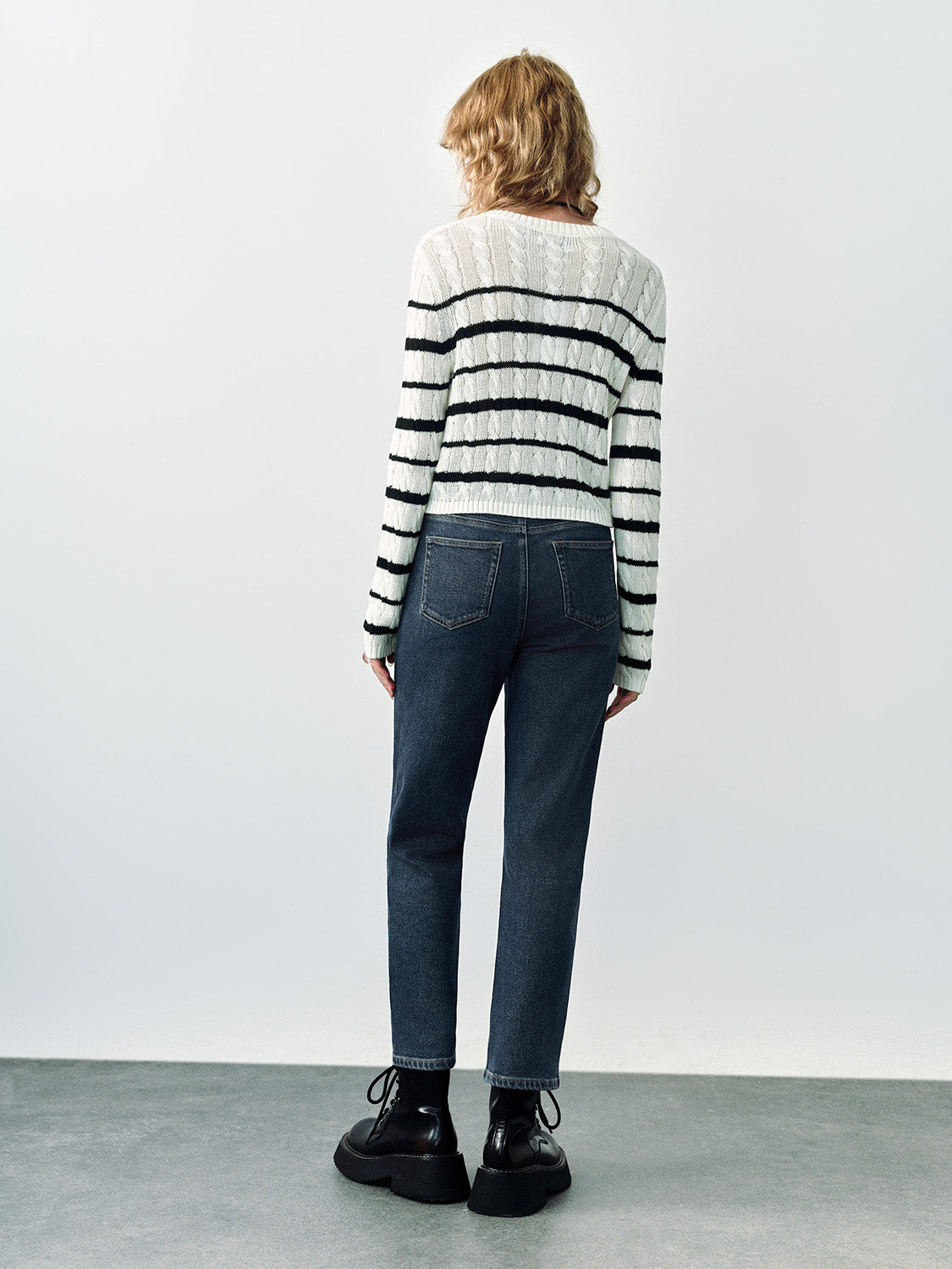 Striped Crew Neck Knitted Cardigan