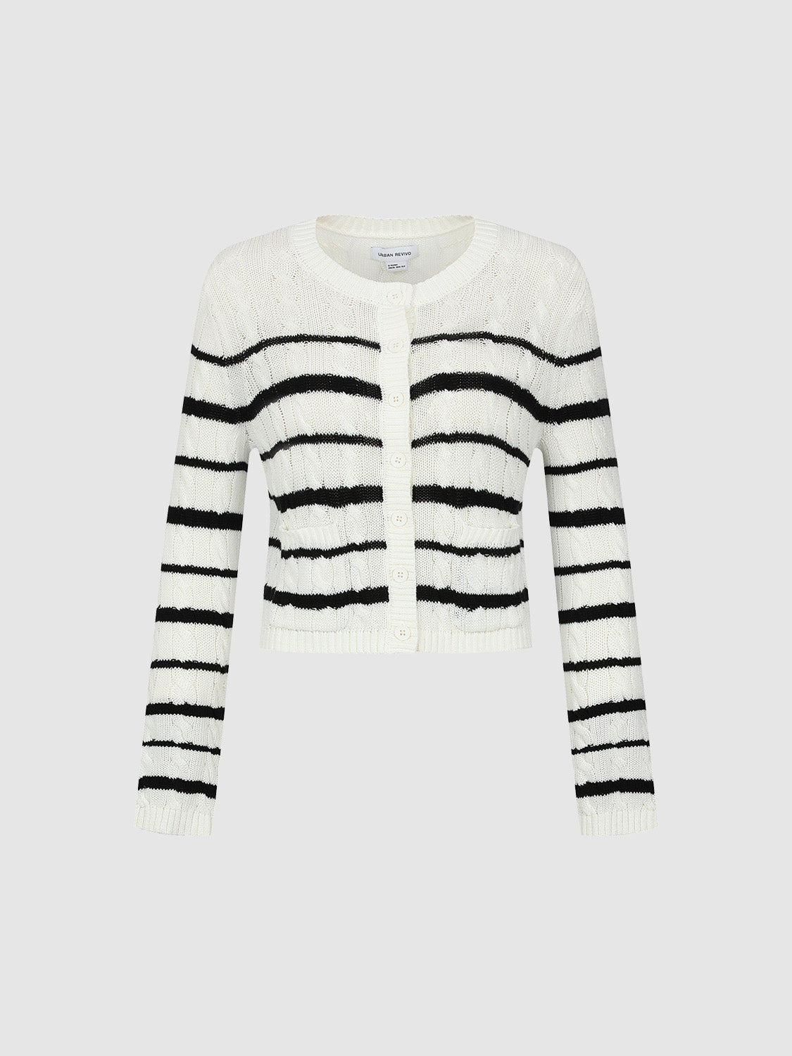 Striped Crew Neck Knitted Cardigan