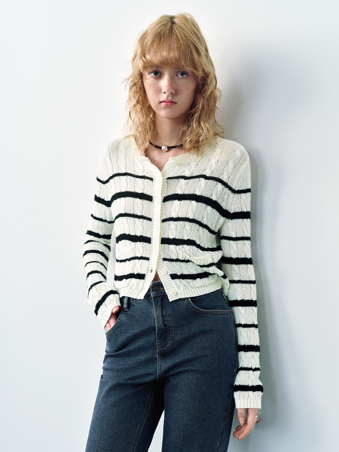 Striped Crew Neck Knitted Cardigan